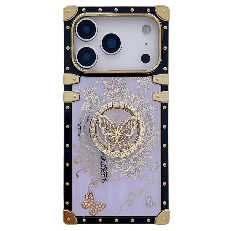 For iPhone 17 Pro Hoesjes met Strassieraden Vlinderpatroon TPU + PC Telefoonhoesje - Paars