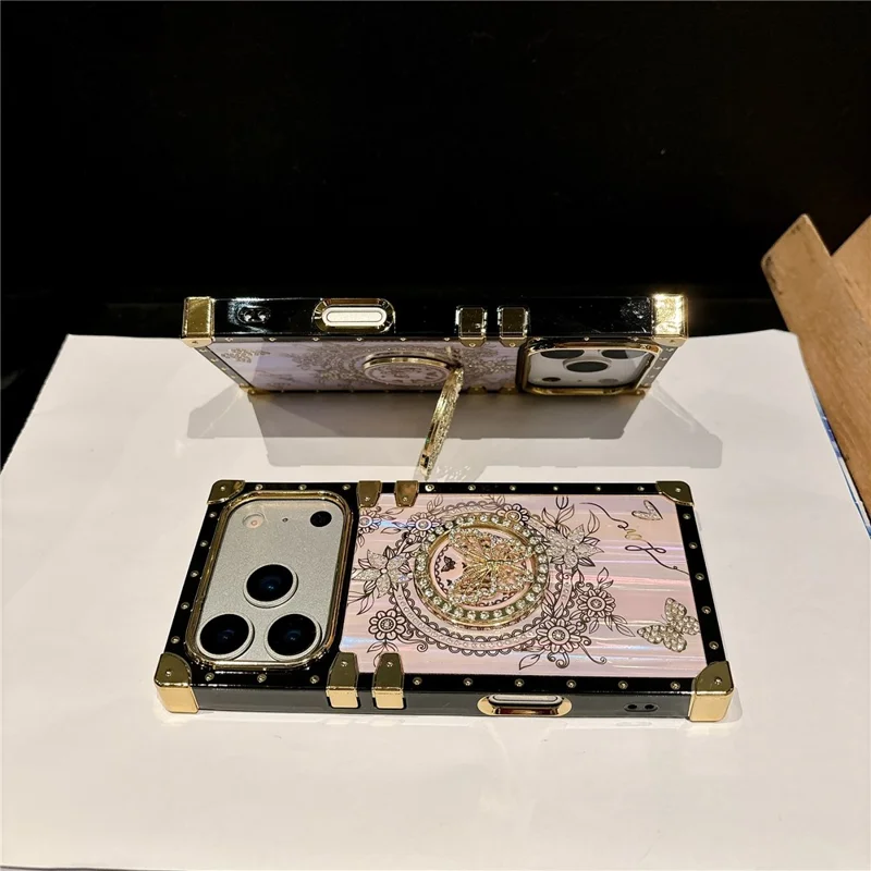 For iPhone 17 Pro Hoesjes met Strassieraden Vlinderpatroon TPU + PC Telefoonhoesje - Paars