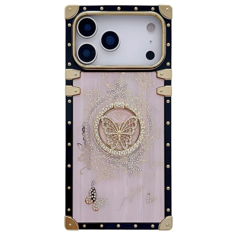 Voor iPhone 17 Pro Max hoesjes met strassdecoratie en vlindermotief TPU + PC telefoonhoes - Roze