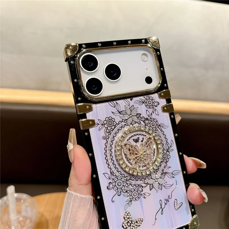 Voor iPhone 17 Pro Max hoesjes met strassdecoratie en vlindermotief TPU + PC telefoonhoes - Roze