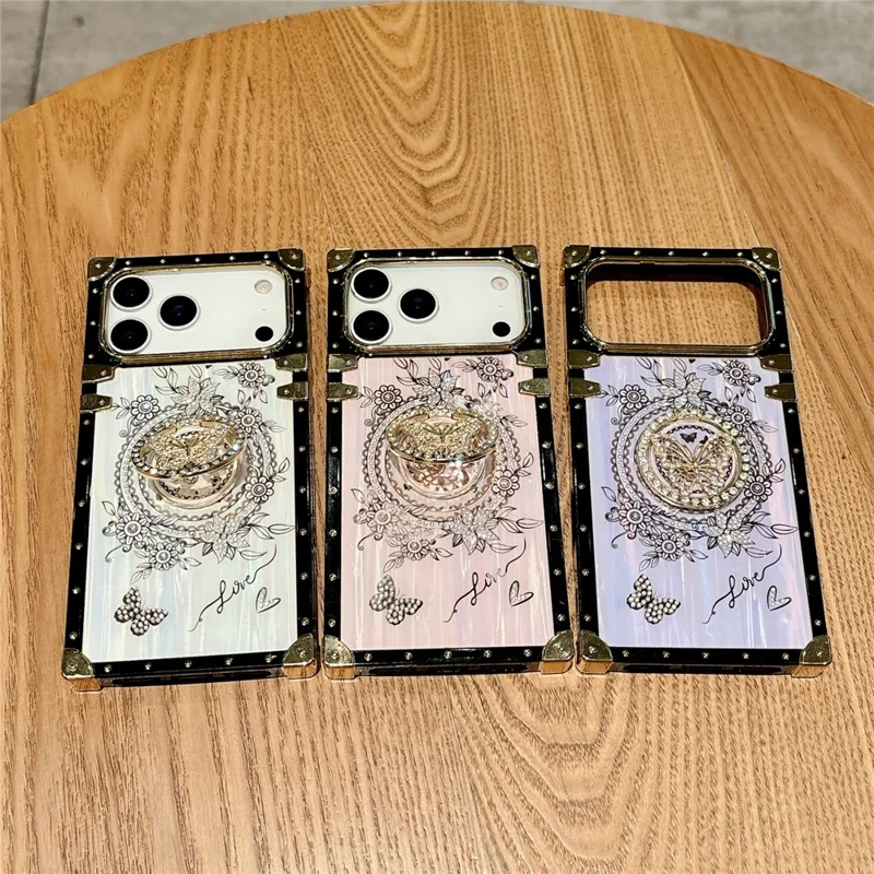 Voor iPhone 17 Pro Max hoesjes met strassdecoratie en vlindermotief TPU + PC telefoonhoes - Roze