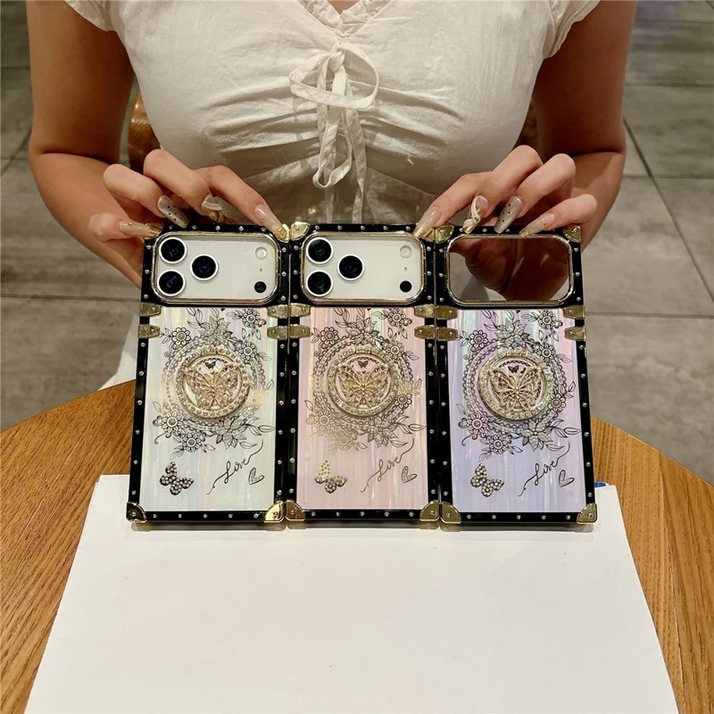 Voor iPhone 17 Pro Max hoesjes met strassdecoratie en vlindermotief TPU + PC telefoonhoes - Roze