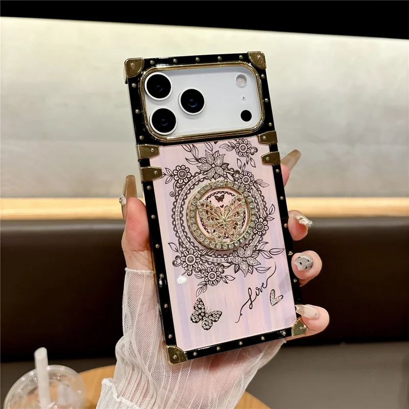 Voor iPhone 17 Pro Max hoesjes met strassdecoratie en vlindermotief TPU + PC telefoonhoes - Roze