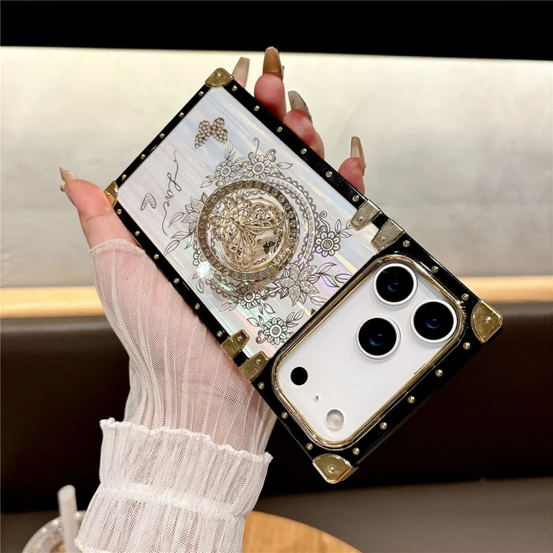 Voor iPhone 17 Pro Max hoesjes met strassdecoratie en vlindermotief TPU + PC telefoonhoes - Roze