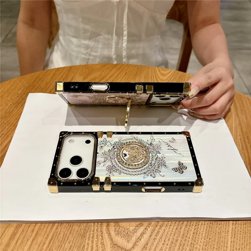 Voor iPhone 17 Pro Max hoesjes met strassdecoratie en vlindermotief TPU + PC telefoonhoes - Roze