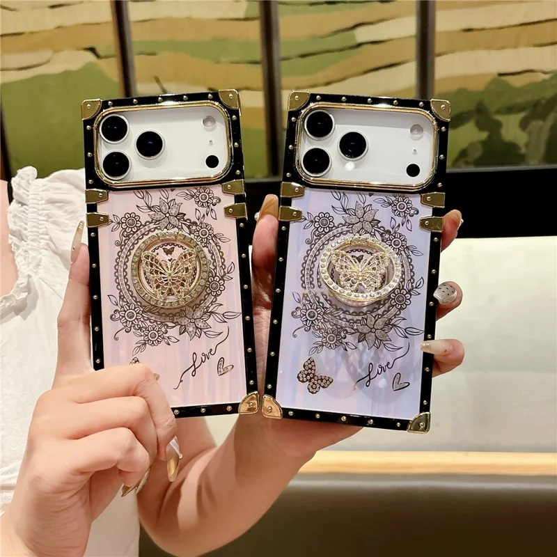 Voor iPhone 17 Pro Max hoesjes met strassdecoratie en vlindermotief TPU + PC telefoonhoes - Roze