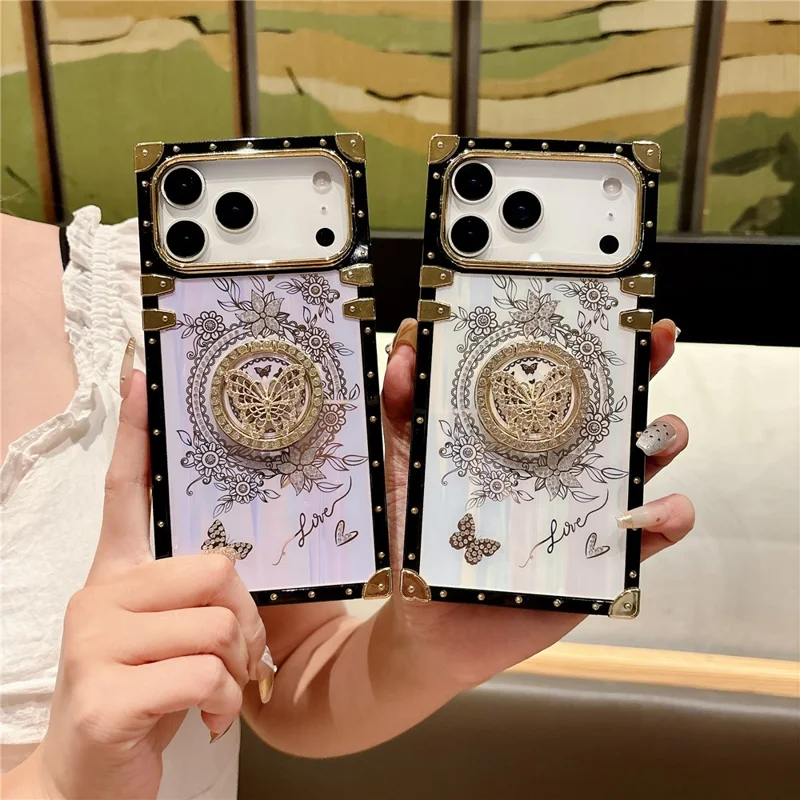 Voor iPhone 17 Pro Max hoesjes met strassdecoratie en vlindermotief TPU + PC telefoonhoes - Roze