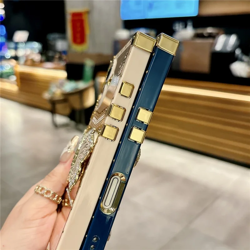 For iPhone 17 Case Electroplated TPU + PC Phone Cover with Butterfly Kickstand - Pink