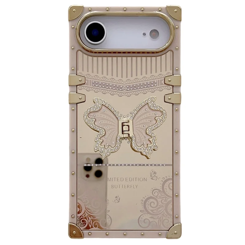 For iPhone Air Case Electroplated TPU + PC Phone Cover with Butterfly Kickstand - Pink