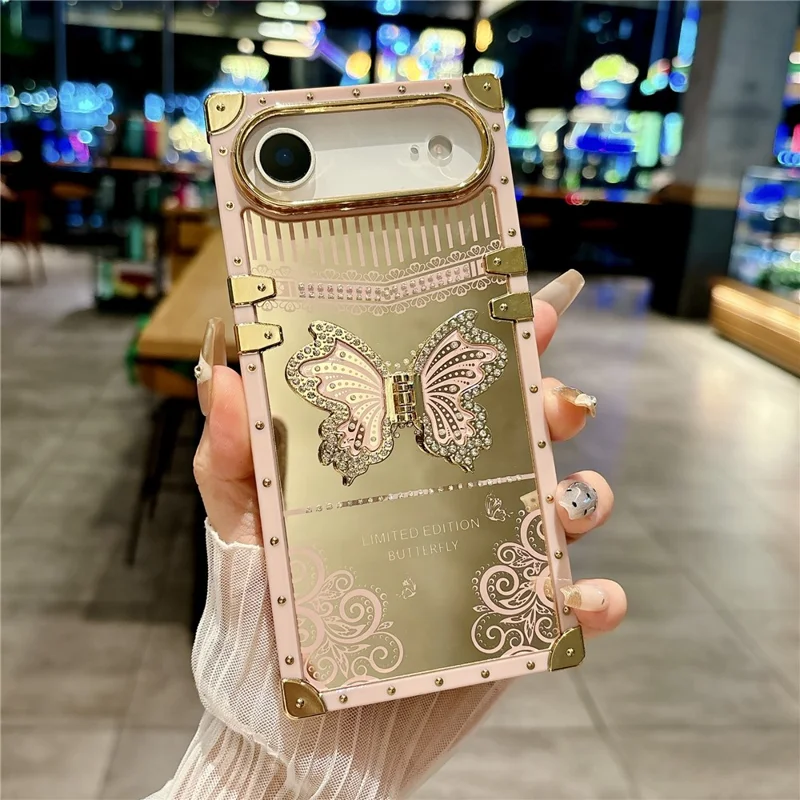 For iPhone Air Case Electroplated TPU + PC Phone Cover with Butterfly Kickstand - Pink