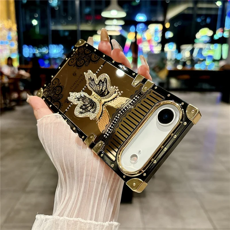 For iPhone Air Case Electroplated TPU + PC Phone Cover with Butterfly Kickstand - Pink