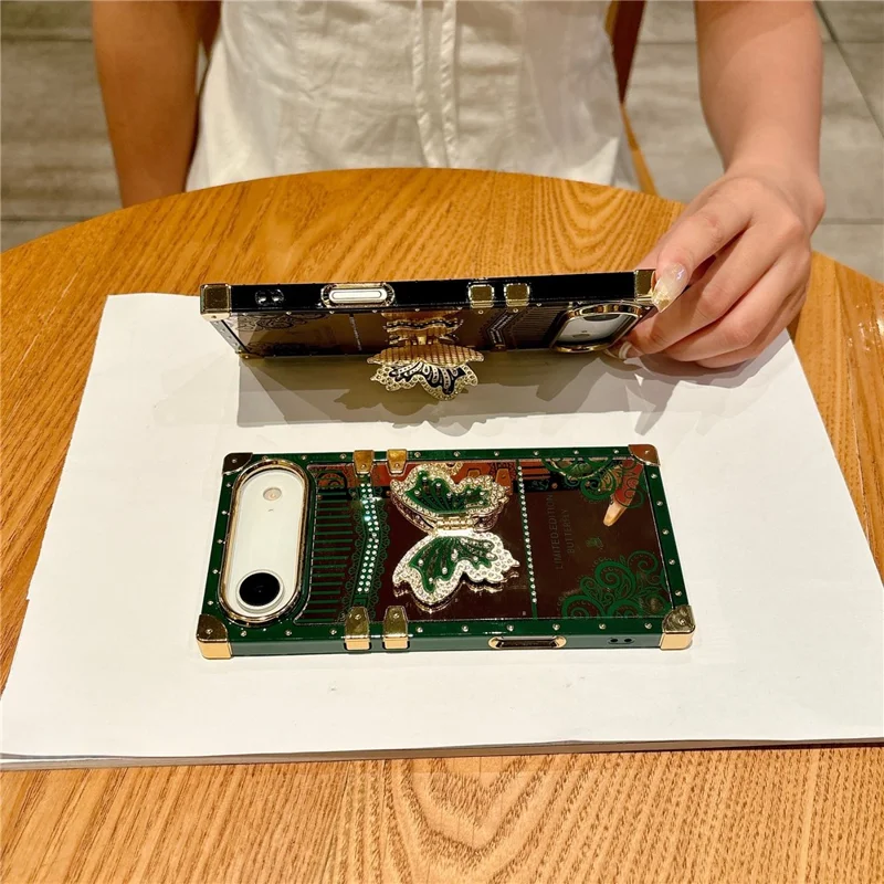 For iPhone Air Case Electroplated TPU + PC Phone Cover with Butterfly Kickstand - Pink