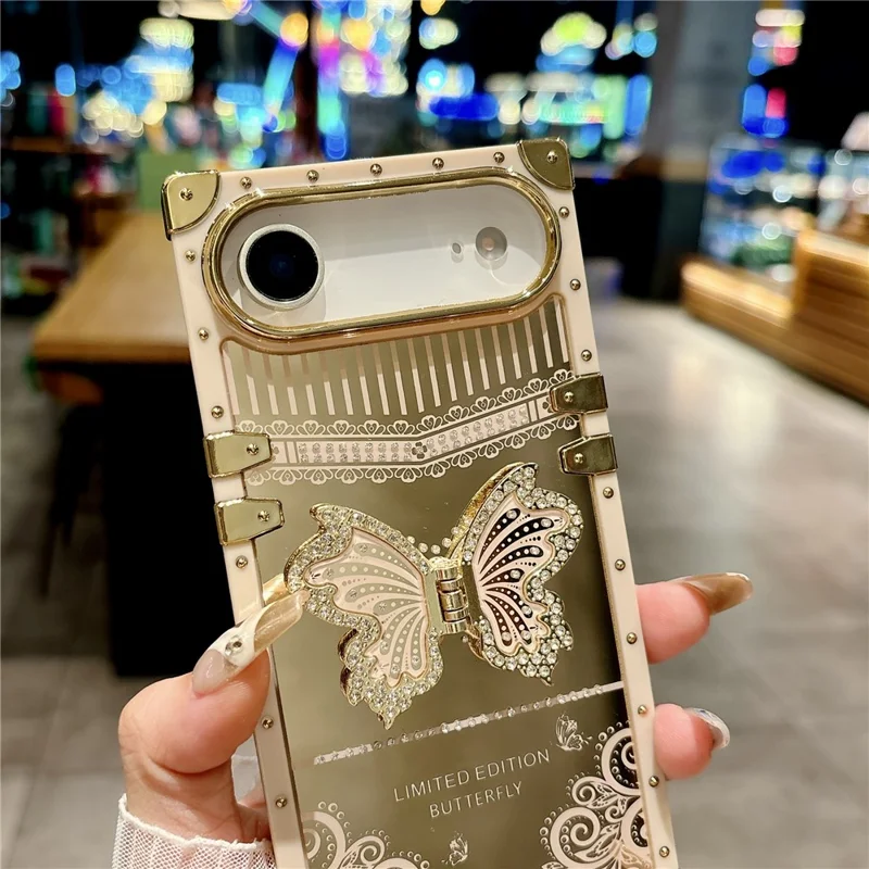 For iPhone Air Case Electroplated TPU + PC Phone Cover with Butterfly Kickstand - Pink