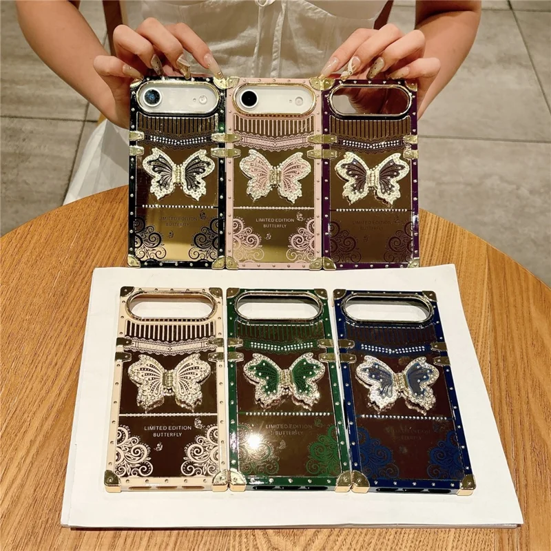 For iPhone Air Case Electroplated TPU + PC Phone Cover with Butterfly Kickstand - Pink