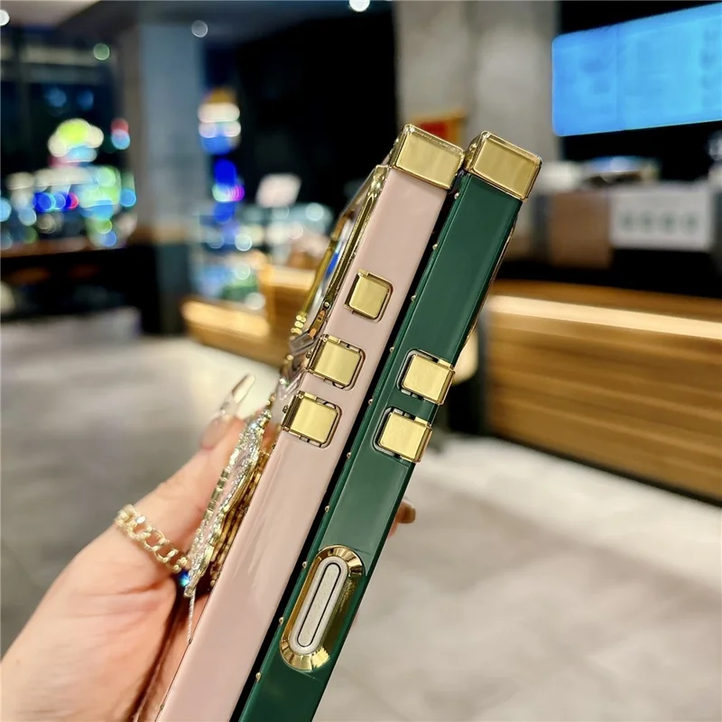 Cover per iPhone 17 Pro, Cover per Telefono in TPU e PC Placcato con Supporto a Farfalla - Viola Scuro