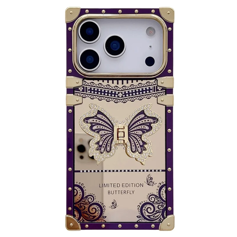 Cover per iPhone 17 Pro Max, Cover per Telefono in TPU e PC Placcato con Supporto a Farfalla - Viola Scuro