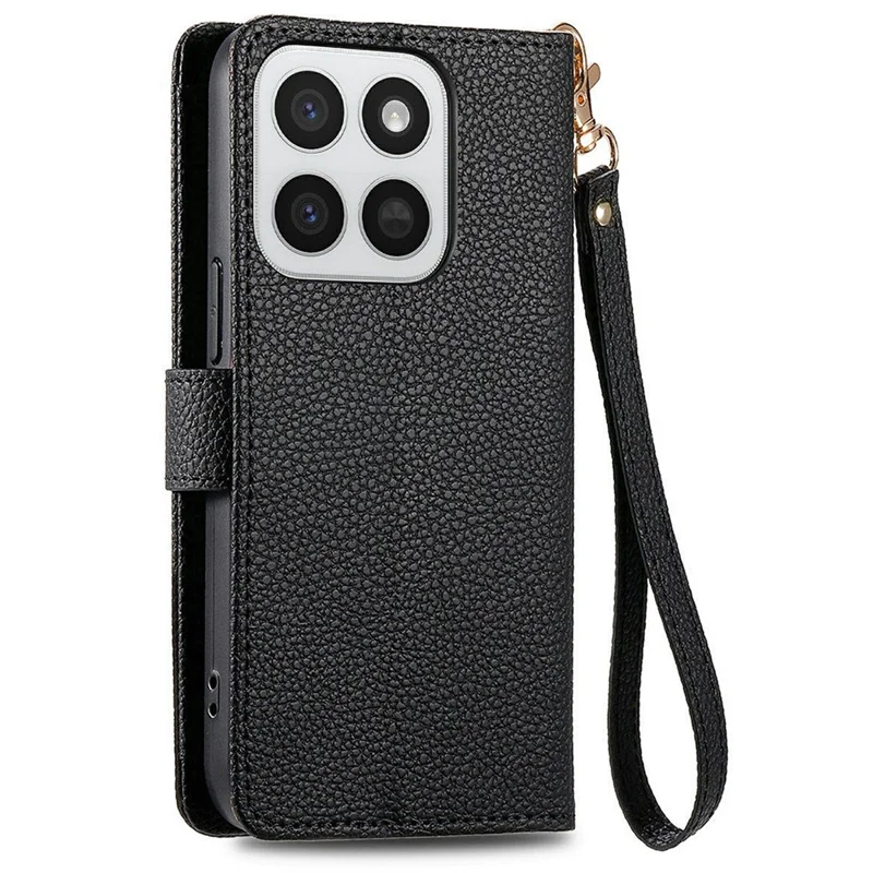 Custodia per telefono per Honor 400 Smart 5G / 400 Smart 4G / X7d 4G / X7d 5G con tasca con cerniera e blocco RFID, custodia portafoglio in pelle con cinturino - Nero