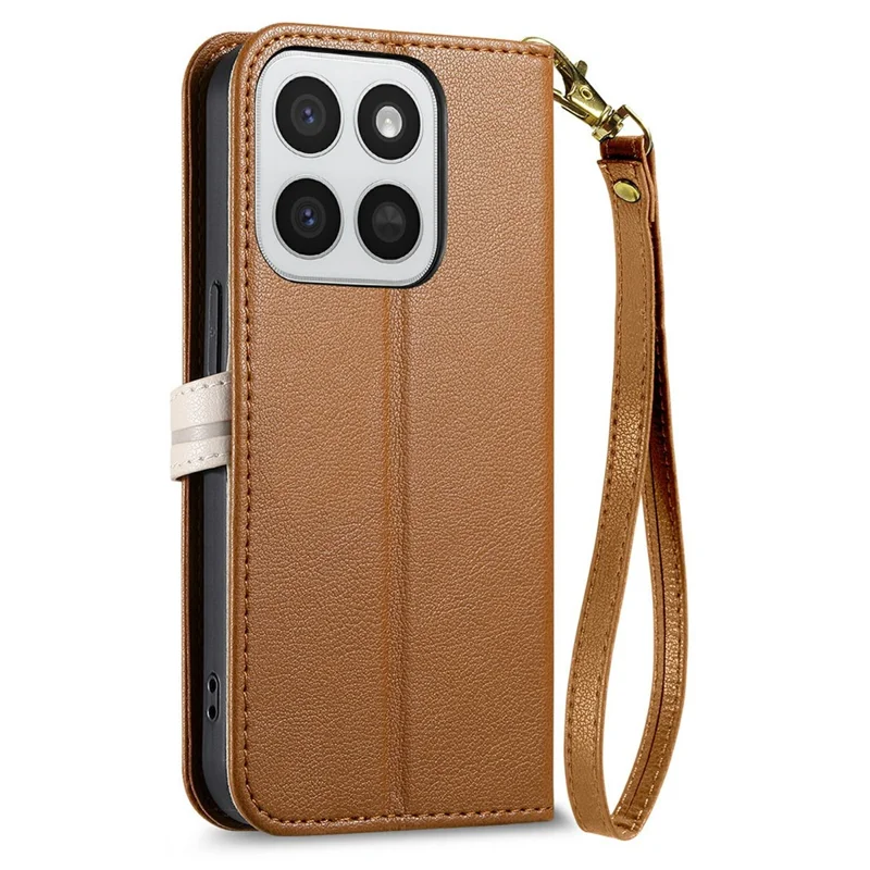 Cover con supporto per Honor 400 Smart 5G / 400 Smart 4G / X7d 4G / X7d 5G, custodia in pelle con chiusura magnetica a forma di foglia e tracolla staccabile - Marrone