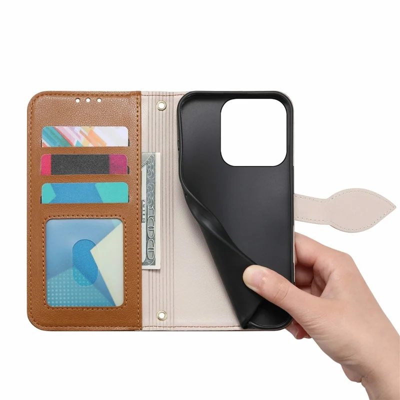 Cover con supporto per Honor 400 Smart 5G / 400 Smart 4G / X7d 4G / X7d 5G, custodia in pelle con chiusura magnetica a forma di foglia e tracolla staccabile - Marrone