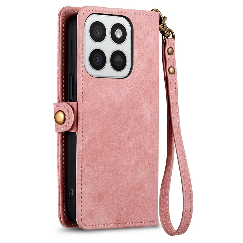 Cover per telefono per Honor 400 Smart 5G / 400 Smart 4G / X7d 4G / X7d 5G, custodia portafoglio con cerniera, geometria linee in pelle con tracolla - Rosa