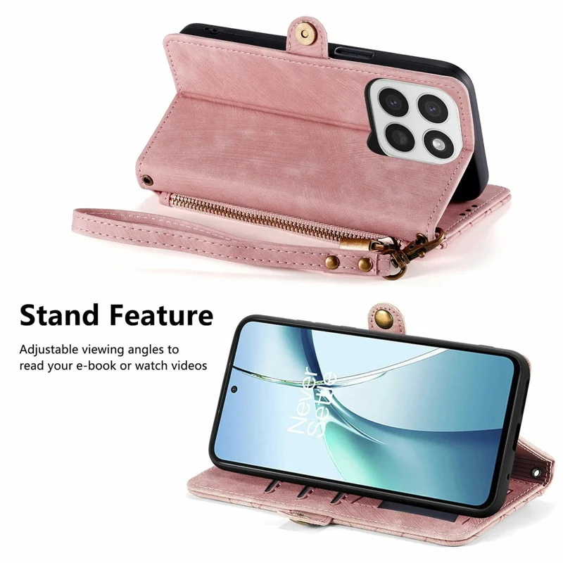 Cover per telefono per Honor 400 Smart 5G / 400 Smart 4G / X7d 4G / X7d 5G, custodia portafoglio con cerniera, geometria linee in pelle con tracolla - Rosa