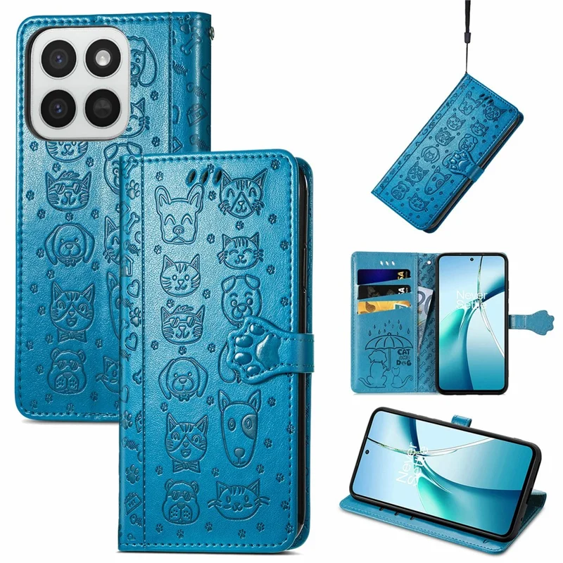 Cover per telefono per Honor 400 Smart 5G / 400 Smart 4G / X7d 4G / X7d 5G, custodia portafoglio in pelle con motivo carino di gatti e cani - Blu