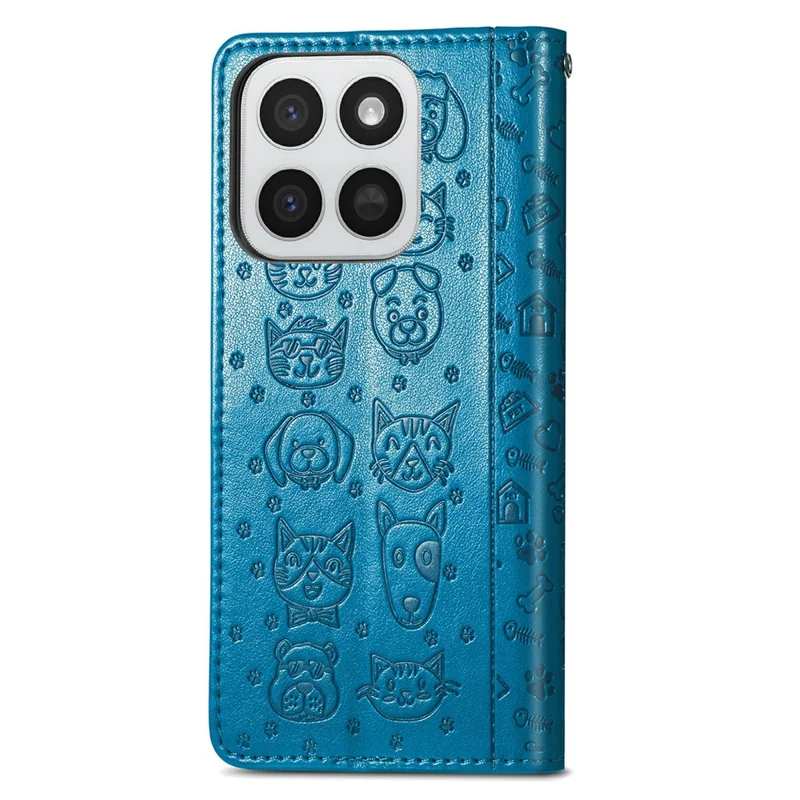 Cover per telefono per Honor 400 Smart 5G / 400 Smart 4G / X7d 4G / X7d 5G, custodia portafoglio in pelle con motivo carino di gatti e cani - Blu