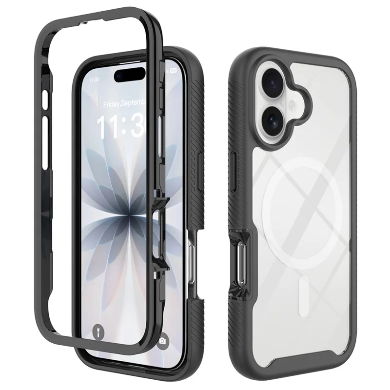 For iPhone 17 Magnetic Case PC + TPU Protective Phone Back Cover (No PET Film) - Black