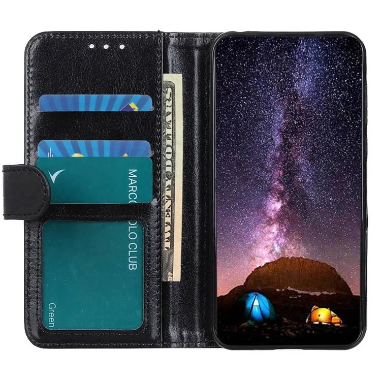 For Xiaomi Redmi Note 12 Pro 5G Crazy Horse Texture PU Leather Magnetic Clasp Cell Phone Cover with Wallet Stand - Black