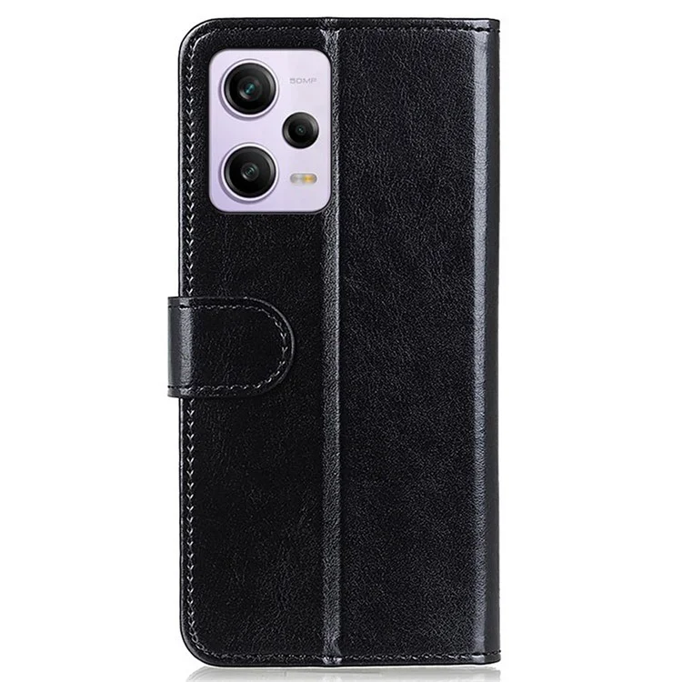 For Xiaomi Redmi Note 12 Pro 5G Crazy Horse Texture PU Leather Magnetic Clasp Cell Phone Cover with Wallet Stand - Black