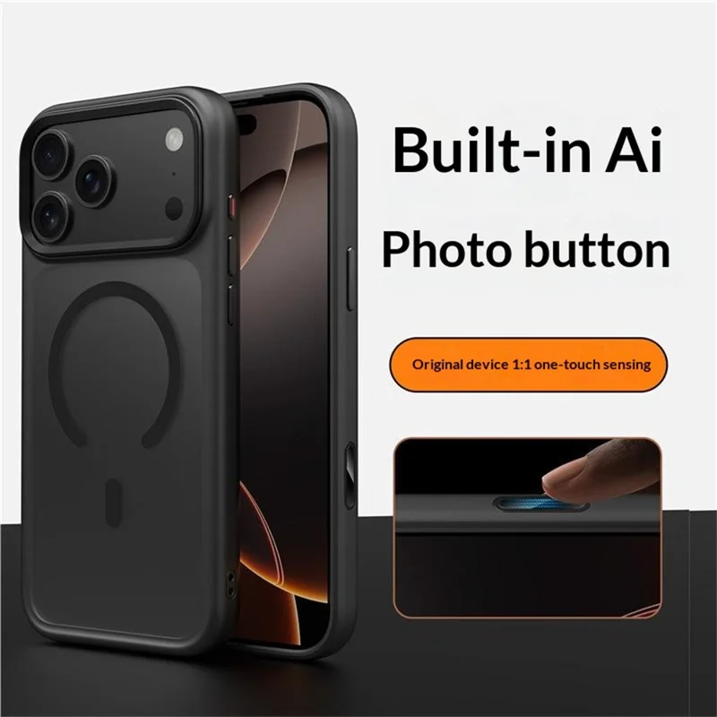 For iPhone 17 Pro Case with AI Photo Button Matte PC + TPU Phone Cover Compatible with MagSafe - Black