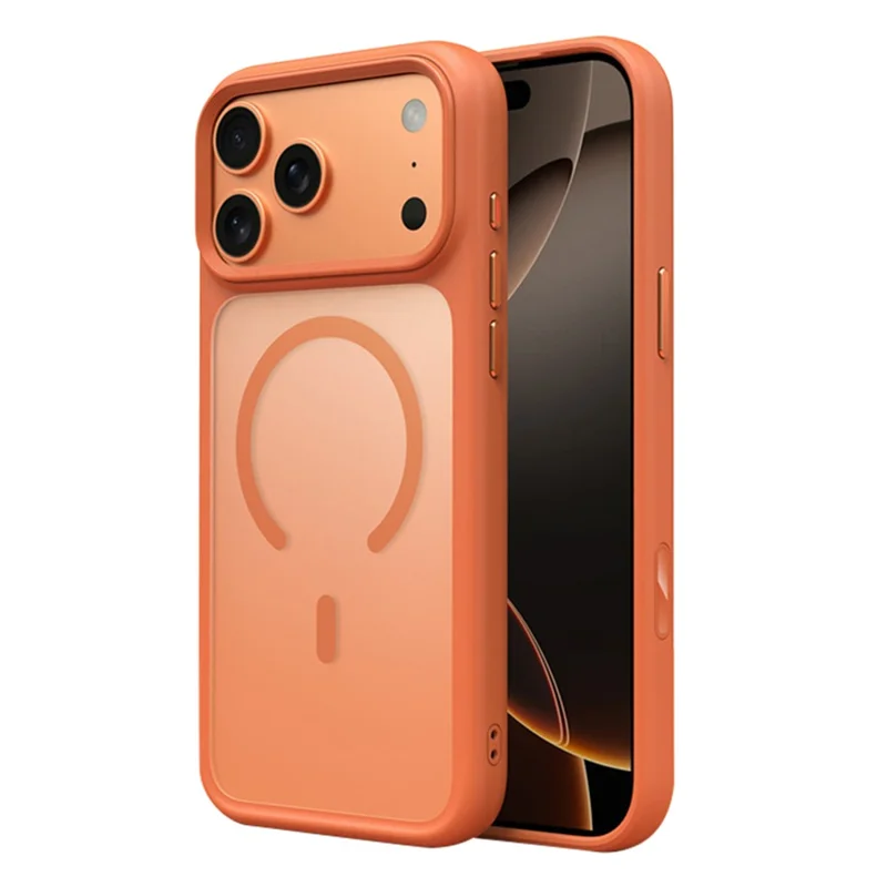 Funda para iPhone 17 Pro Max con botón de foto de IA Matte PC + Cubierta de teléfono TPU compatible con MagSafe - Naranja