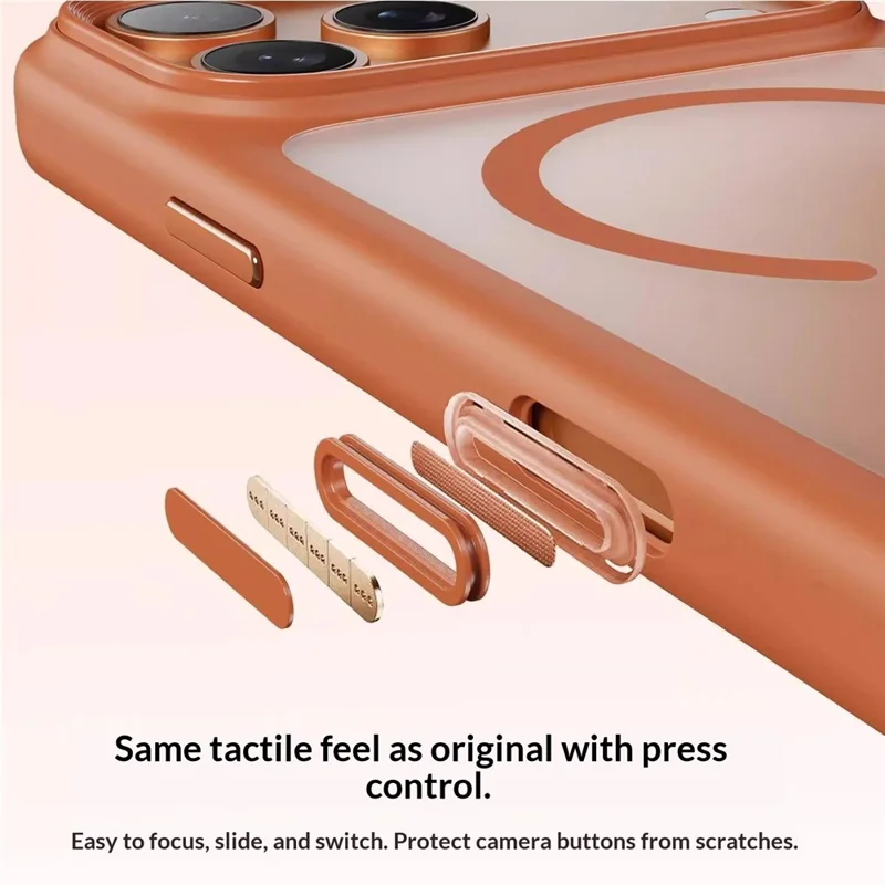 Funda para iPhone 17 Pro Max con botón de foto de IA Matte PC + Cubierta de teléfono TPU compatible con MagSafe - Naranja