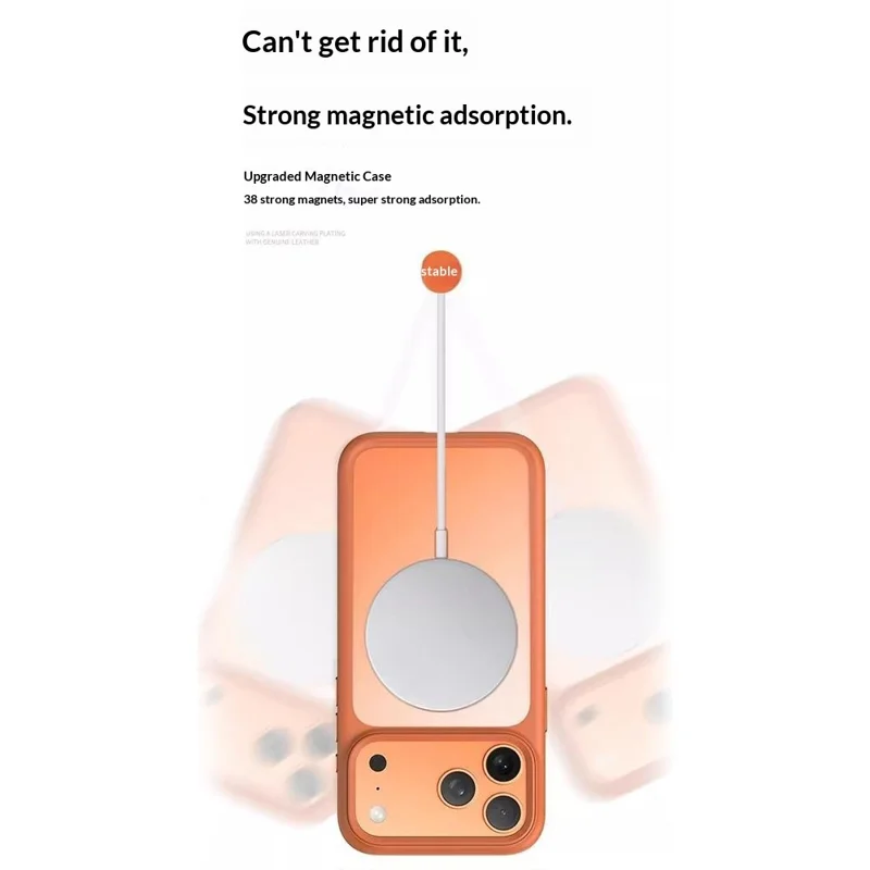 Funda para iPhone 17 Pro Max con botón de foto de IA Matte PC + Cubierta de teléfono TPU compatible con MagSafe - Naranja