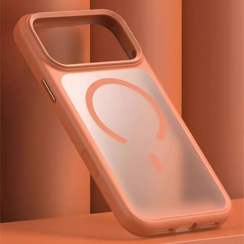 Funda para iPhone 17 Pro Max con botón de foto de IA Matte PC + Cubierta de teléfono TPU compatible con MagSafe - Naranja