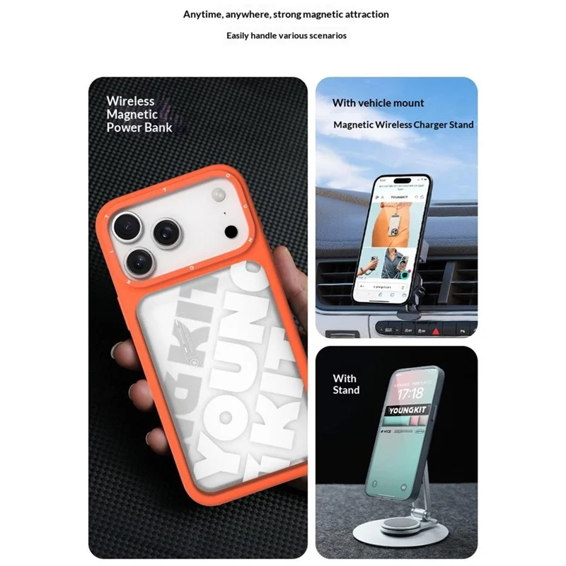 YOUNGKIT Morandi Series Para Funda de iPhone 17 Pro Max Compatible con MagSafe Silicona Líquida PC Cubierta de Teléfono - Naranja