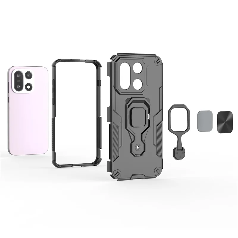 For OnePlus 15 5G Case Rotatable Ring Kickstand PC + TPU Shockproof Phone Cover - Black