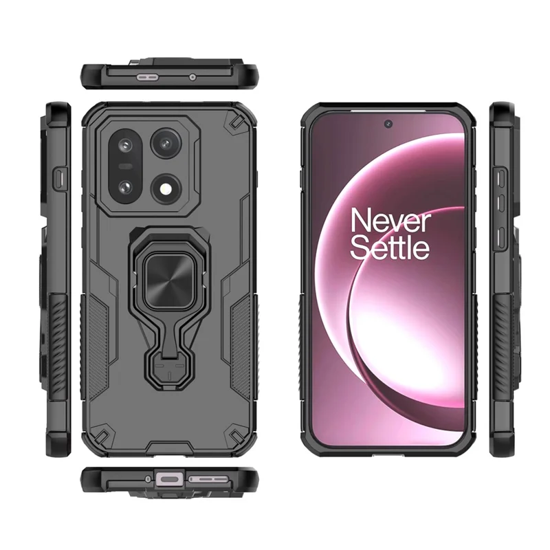 For OnePlus 15 5G Case Rotatable Ring Kickstand PC + TPU Shockproof Phone Cover - Black