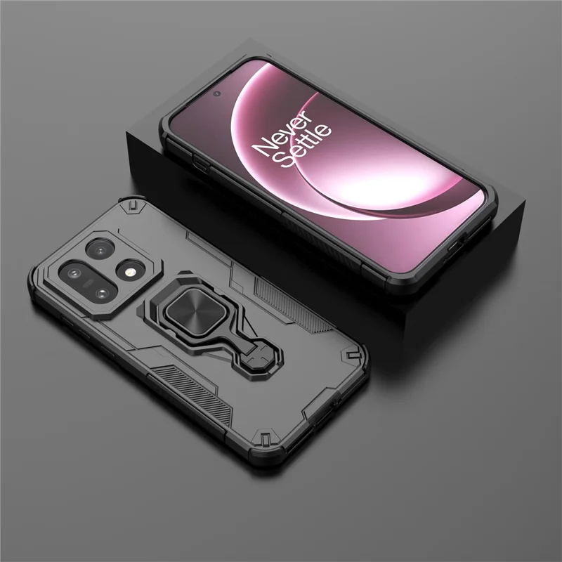 For OnePlus 15 5G Case Rotatable Ring Kickstand PC + TPU Shockproof Phone Cover - Black