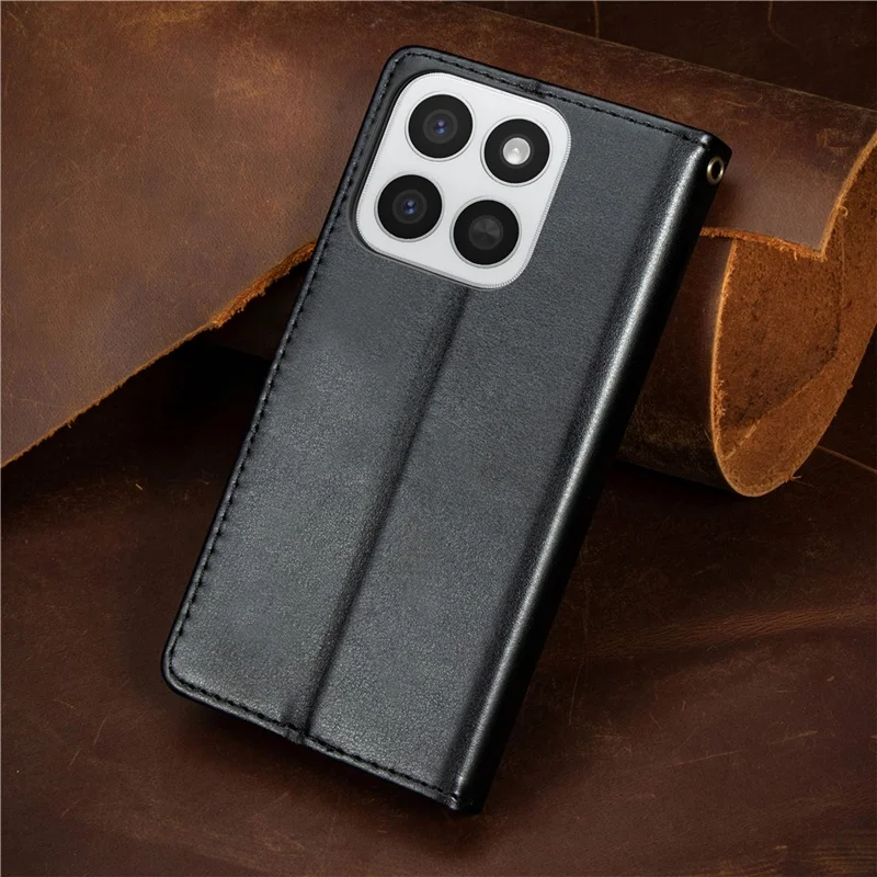 Phone Case for Honor 400 Smart 5G  /  400 Smart 4G  /  X7d 4G  /  X7d 5G Wallet Stand Leather Phone Cover with Wrist Strap - Black