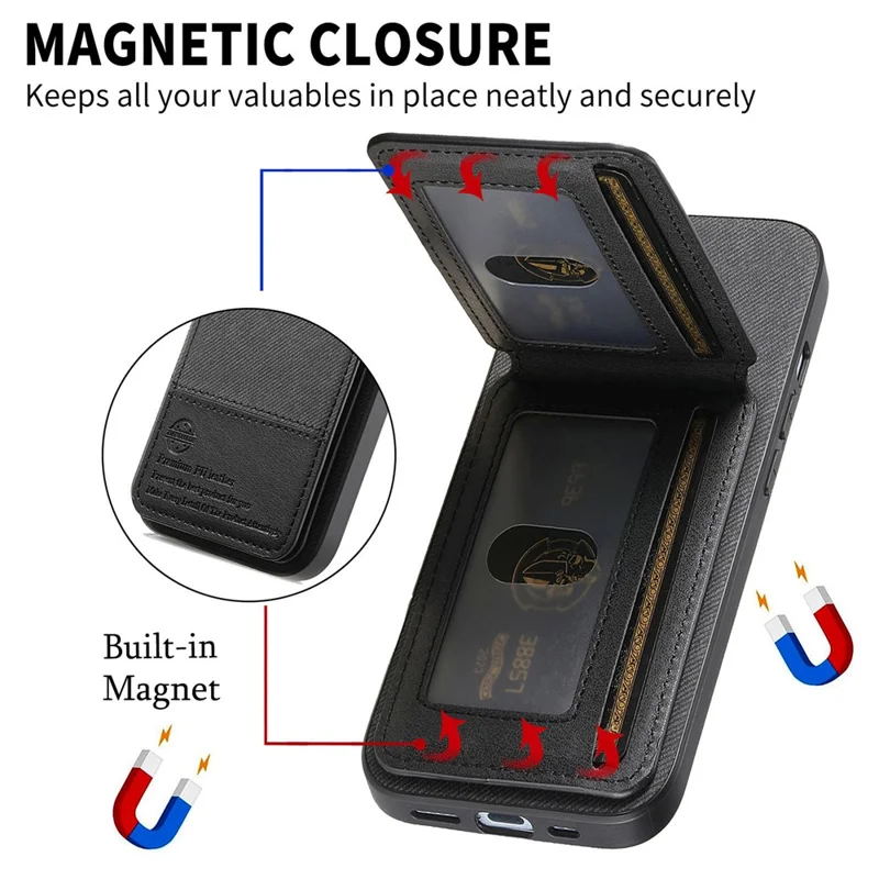 Custodia per telefono per Honor 400 Smart 5G / 400 Smart 4G / X7d 4G / X7d 5G, rivestimento in tessuto in pelle + PC + TPU con blocco RFID e porta carte - Nero