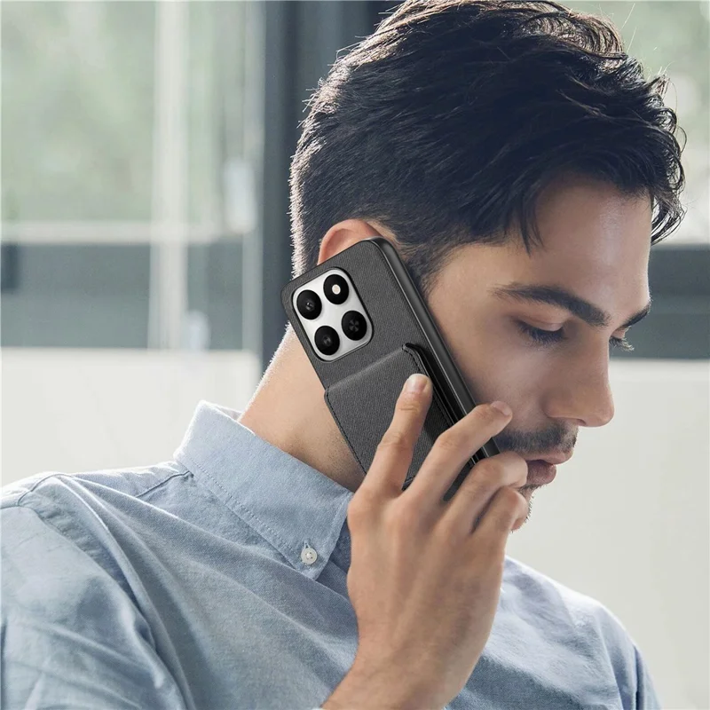 Custodia per telefono per Honor 400 Smart 5G / 400 Smart 4G / X7d 4G / X7d 5G, rivestimento in tessuto in pelle + PC + TPU con blocco RFID e porta carte - Nero