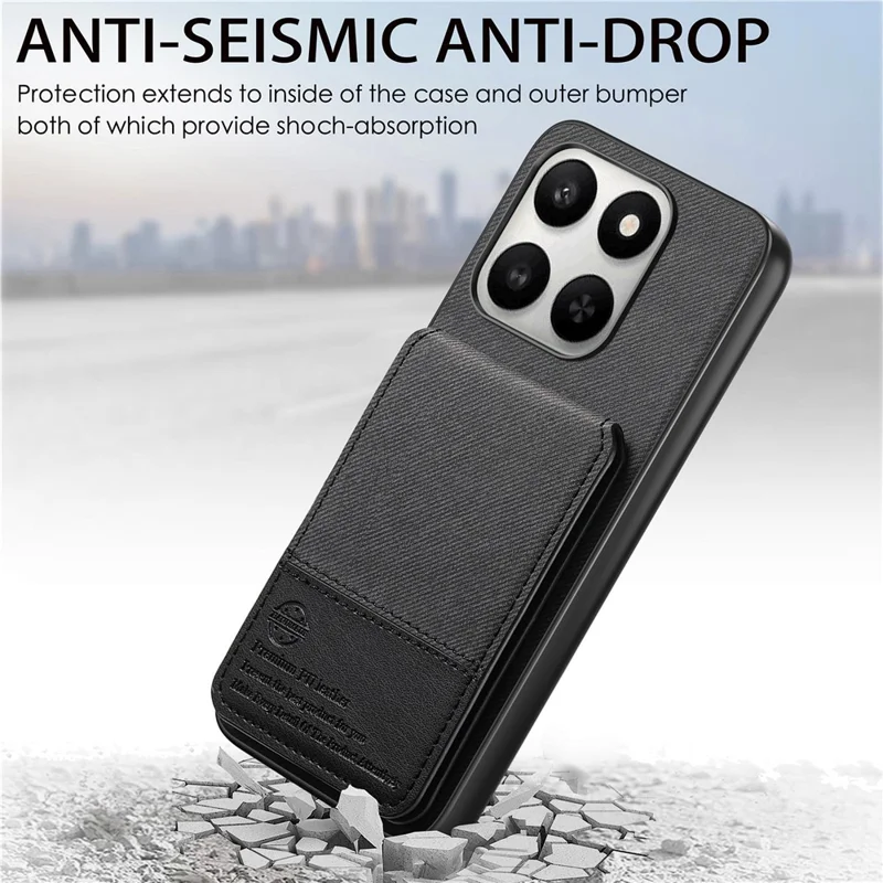 Custodia per telefono per Honor 400 Smart 5G / 400 Smart 4G / X7d 4G / X7d 5G, rivestimento in tessuto in pelle + PC + TPU con blocco RFID e porta carte - Nero