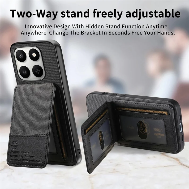 Custodia per telefono per Honor 400 Smart 5G / 400 Smart 4G / X7d 4G / X7d 5G, rivestimento in tessuto in pelle + PC + TPU con blocco RFID e porta carte - Nero