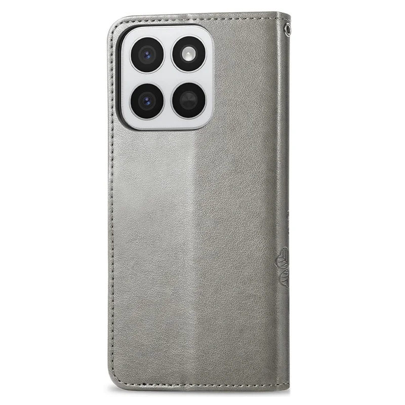 Cover in pelle per Honor 400 Smart 5G / 400 Smart 4G / X7d 4G / X7d 5G, custodia portafoglio con motivo quadrifoglio - Grigio