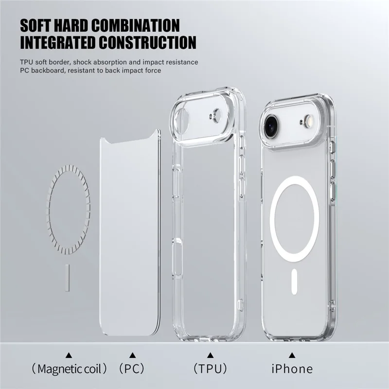 IPAKY For iPhone Air Clear Case TPU + PC Slim Phone Back Cover Compatible with MagSafe - Transparent