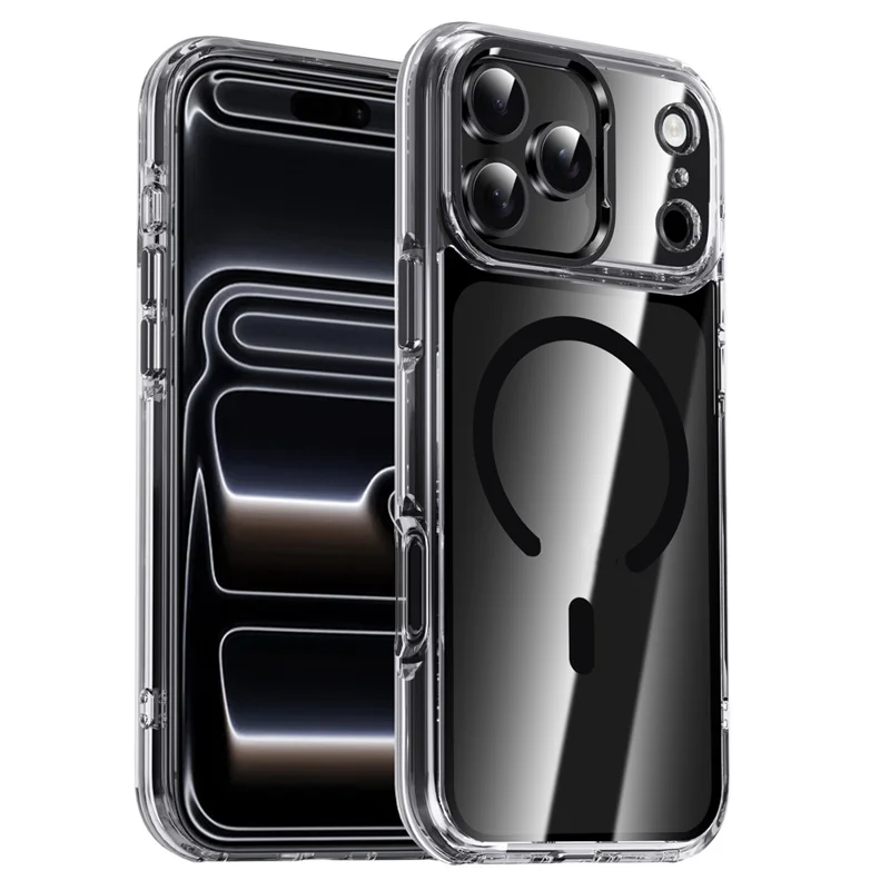 IPAKY For iPhone 17 Pro Clear Case Compatible with MagSafe Shockproof TPU+PC Phone Back Cover  - Transparent  /  Black