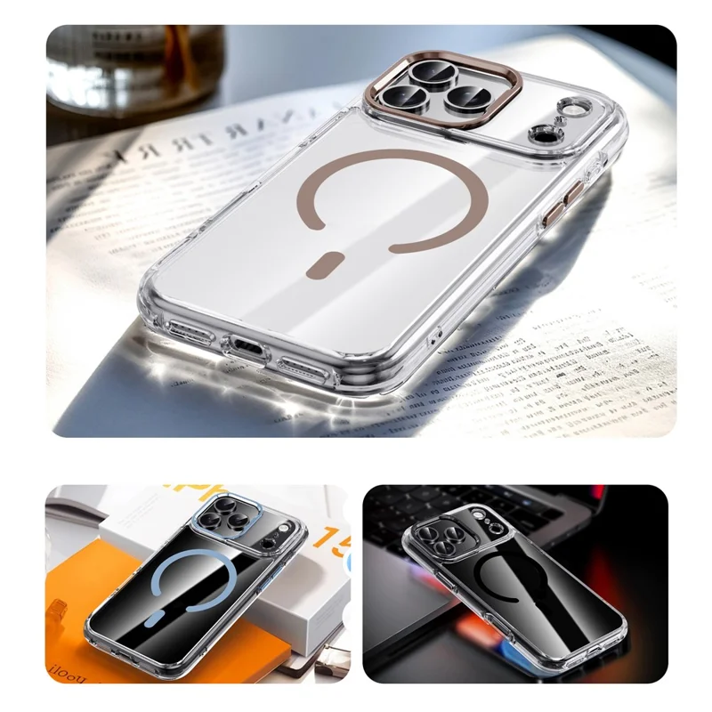 IPAKY For iPhone 17 Pro Clear Case Compatible with MagSafe Shockproof TPU+PC Phone Back Cover  - Transparent  /  Black