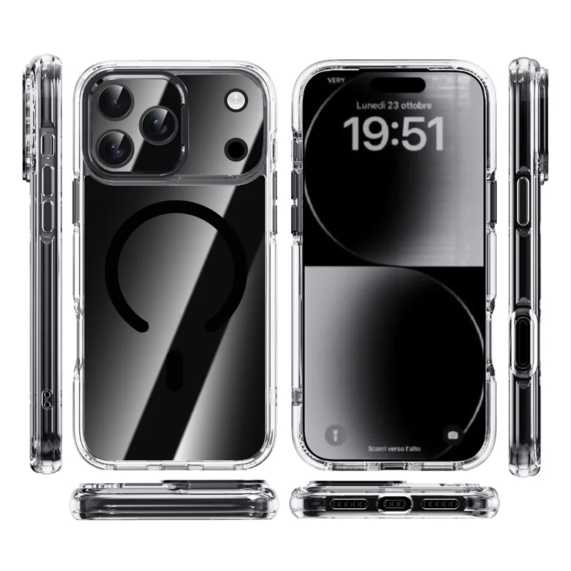 IPAKY For iPhone 17 Pro Clear Case Compatible with MagSafe Shockproof TPU+PC Phone Back Cover  - Transparent  /  Black