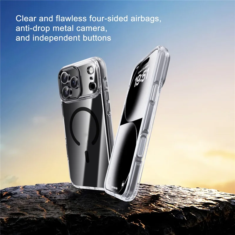 IPAKY For iPhone 17 Pro Clear Case Compatible with MagSafe Shockproof TPU+PC Phone Back Cover  - Transparent  /  Black